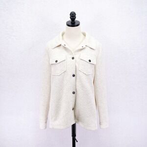 Onque Casual -XL- Off-White Button Up‎ Shirt Jacket Puffed Ribbed